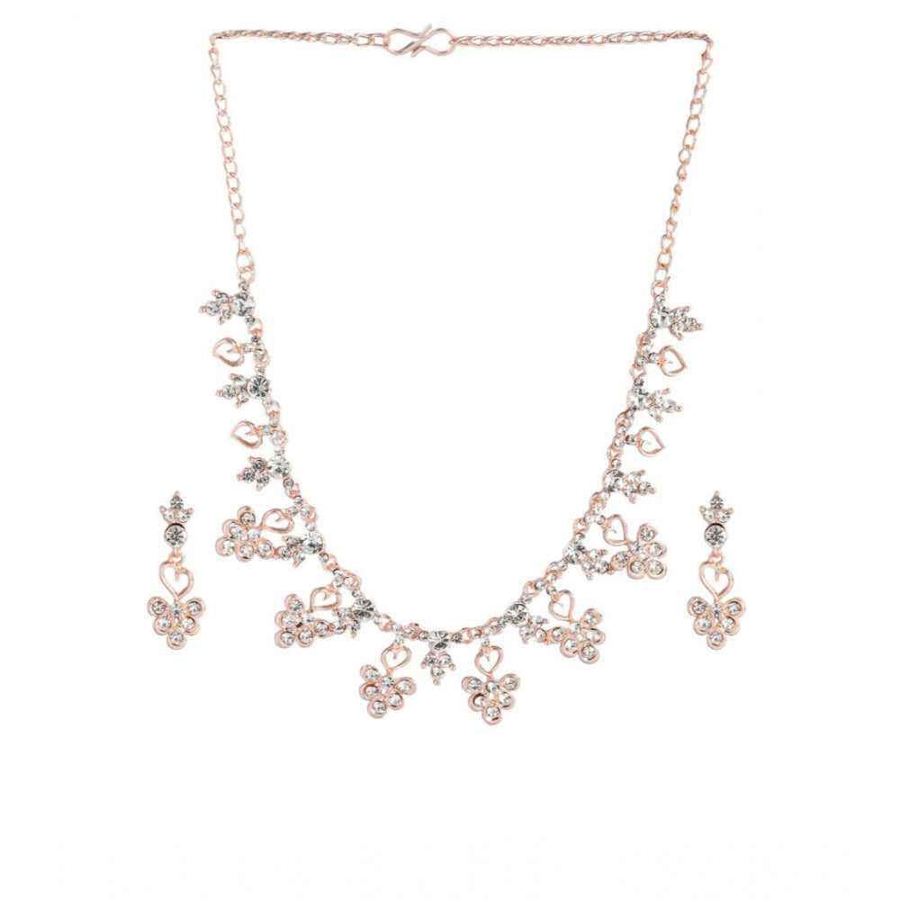 Women's Rose Gold Plated Brass Necklace & Earings Set (Gold)