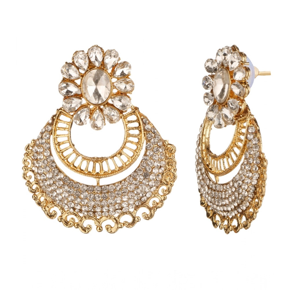 Women's Rose Gold Plated Alloy Kundan Earrings & Mangtikka (White)