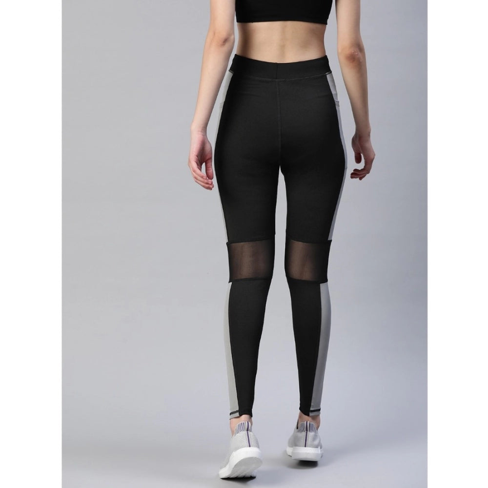 Women's Polyster Solid Sport Leggings (Black & Grey)