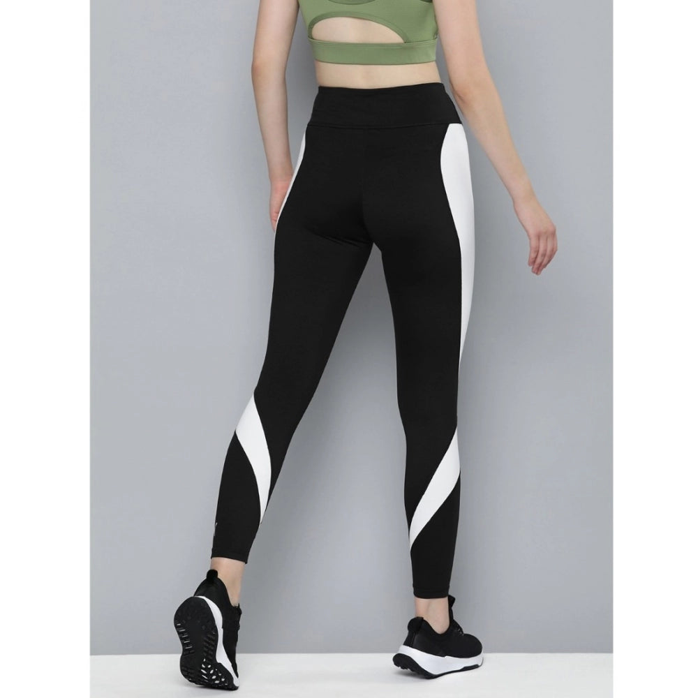 Women's Polyster Solid Sport Leggings (Black & White)