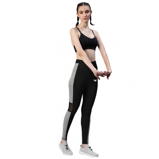 Women's Polyster Solid Sport Leggings (Black & Grey)