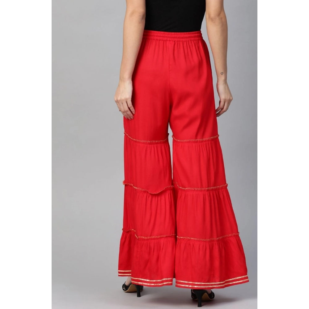 Women's Casual Solid Rayon Sharara (Red)