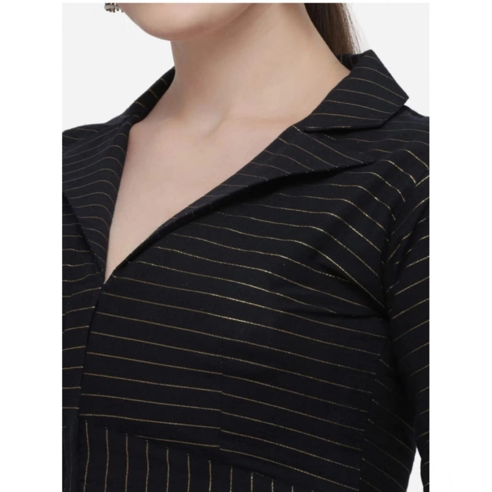 Women's Cotton Striped Readymade Blouse (Black, Size: Free Size)