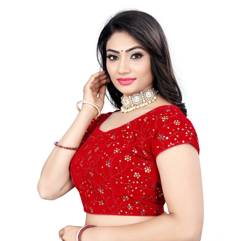 Women's Velvet Sequins Readymade Blouse (Red, Size: Free Size)