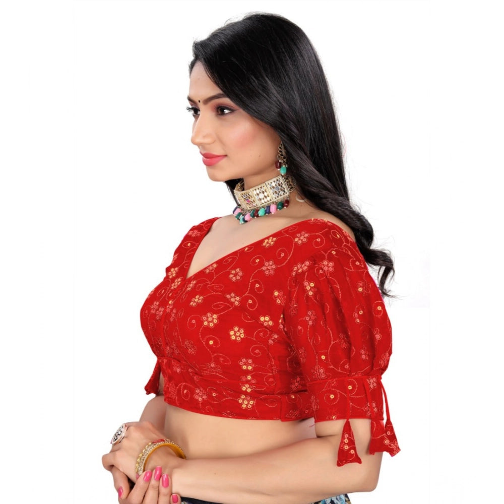 Women's Jimmy Choo Embroidery Readymade Blouse (Red, Size: Free Size)