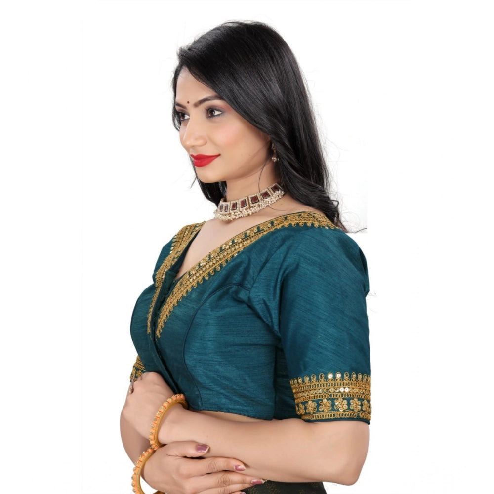 Women's Banglory Embroidery Readymade Blouse (Teal, Size: Free Size)