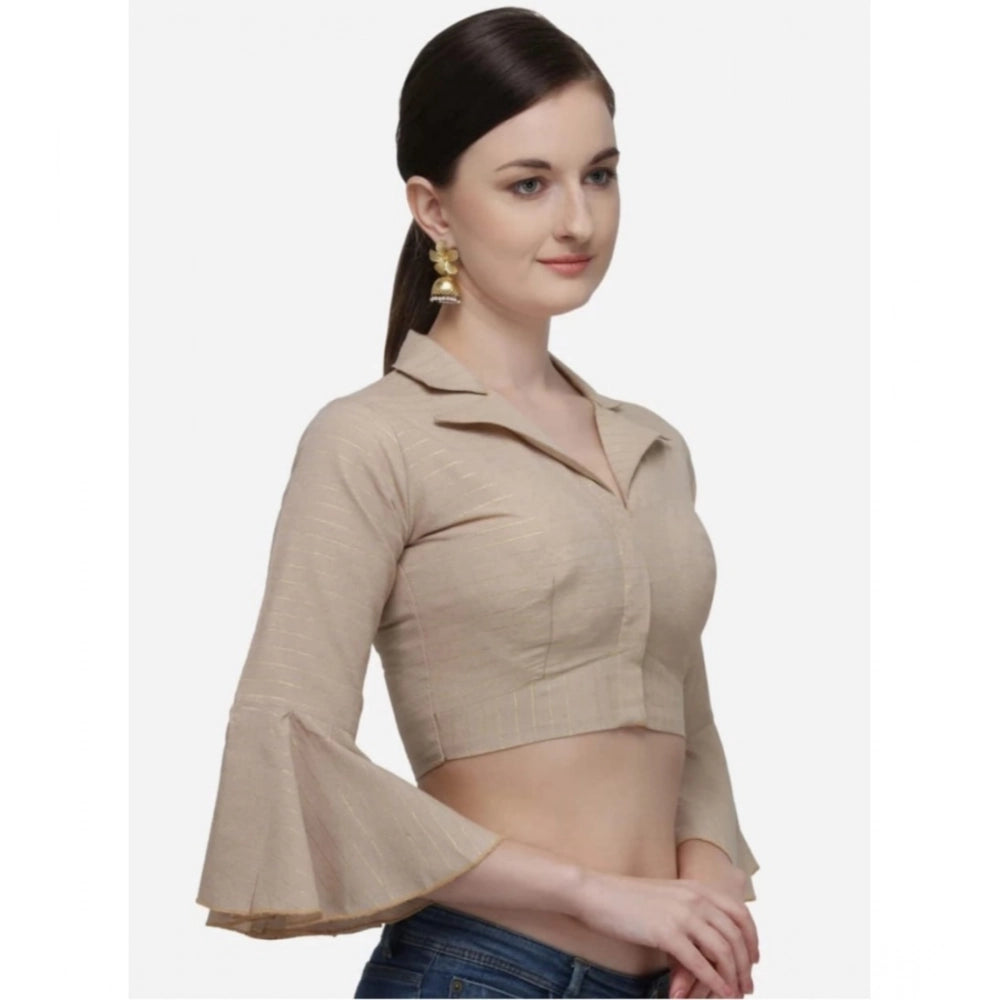 Women's Cotton Striped Readymade Blouse (Beige, Size: Free Size)