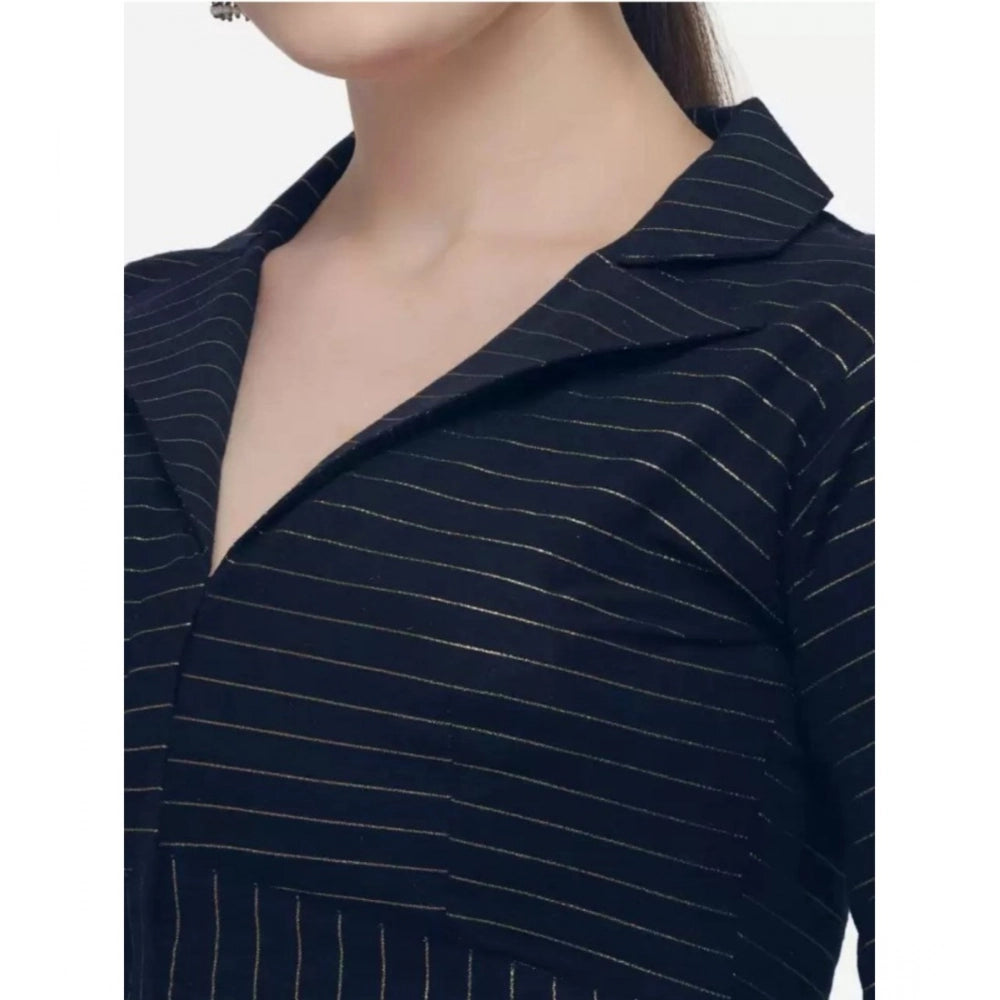 Women's Cotton Striped Readymade Blouse (Navy Blue, Size: Free Size)