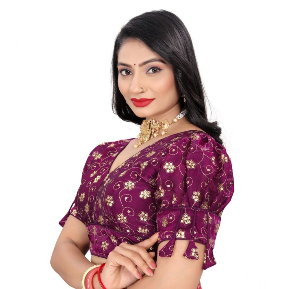 Women's Jimmy Choo Embroidery Readymade Blouse (Purple, Size: Free Size)