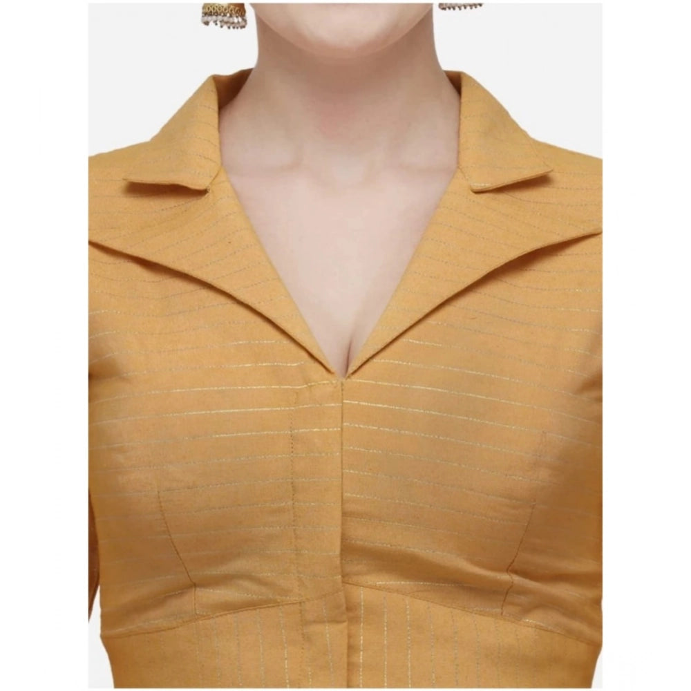 Women's Cotton Striped Readymade Blouse (Mustard, Size: Free Size)