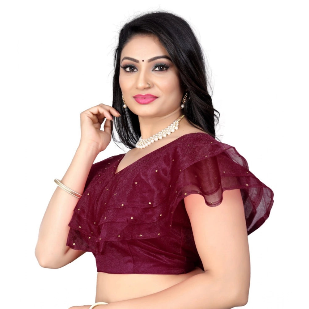 Women's Nylon Diamond Work Readymade Blouse (Purple, Size: Free Size)