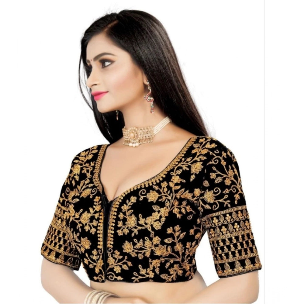 Women's Velvet Embroidery Readymade Blouse (Black, Size: Free Size)