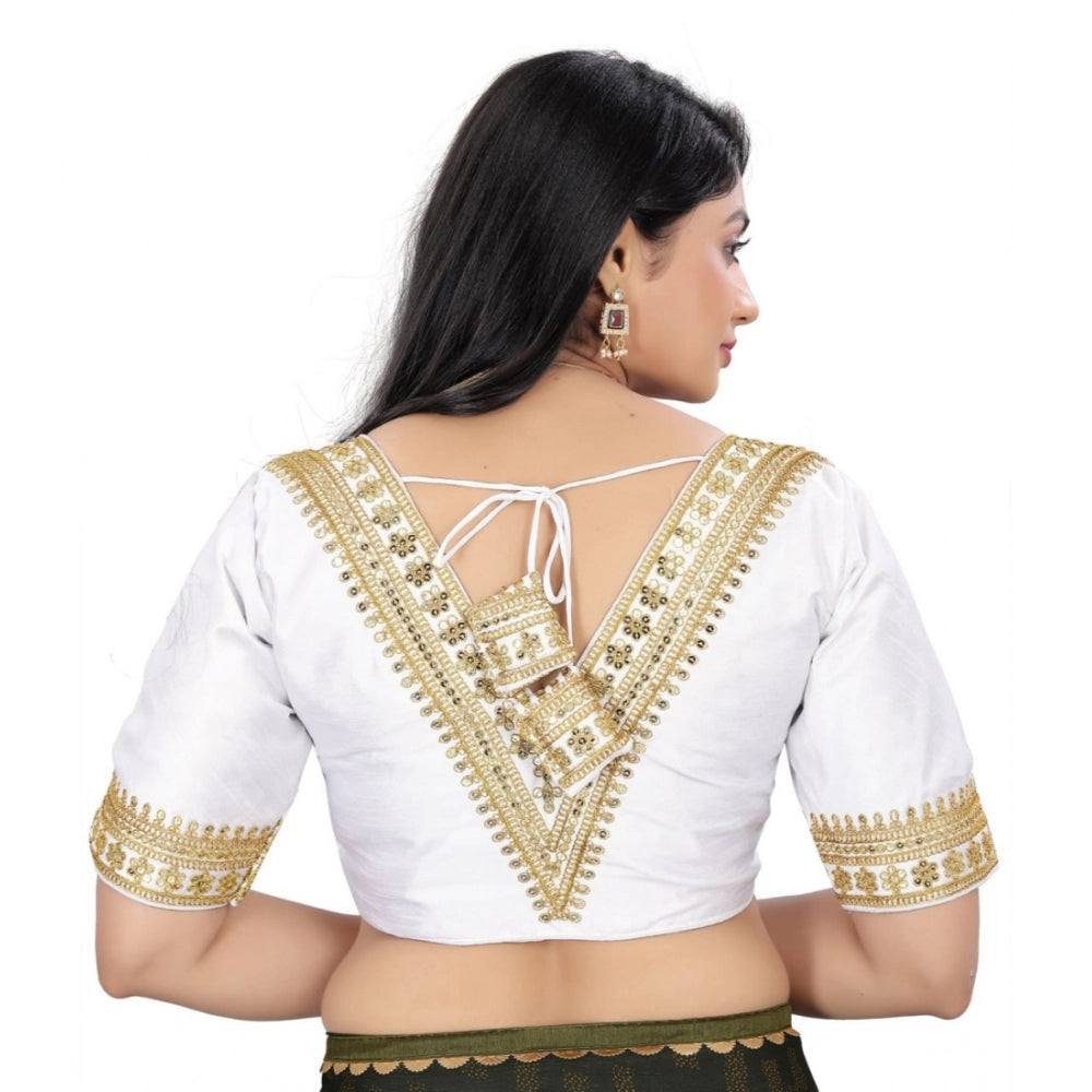 Women's Banglory Embroidery Readymade Blouse (White, Size: Free Size)