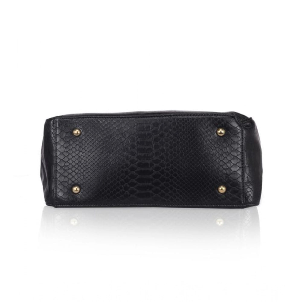 Women's Faux Leather Textured Tote Bag (Black)