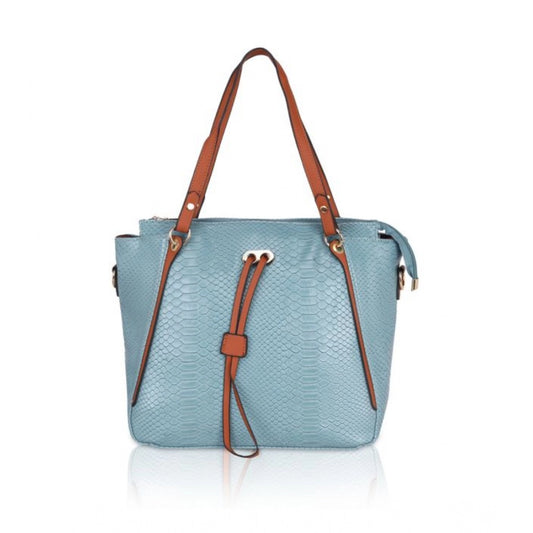 Women's Faux Leather Textured Tote Bag (Blue)