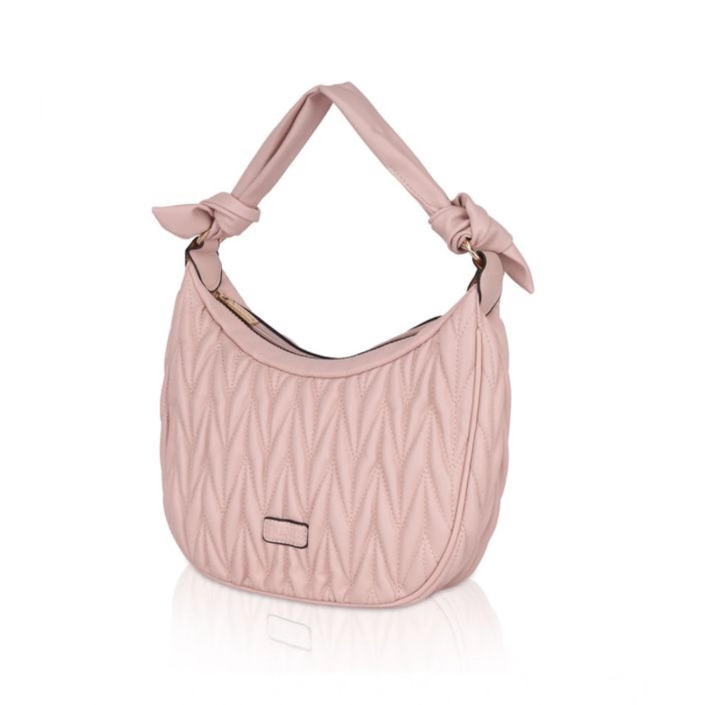 Women's Faux Leather Textured Handbag (Pink)