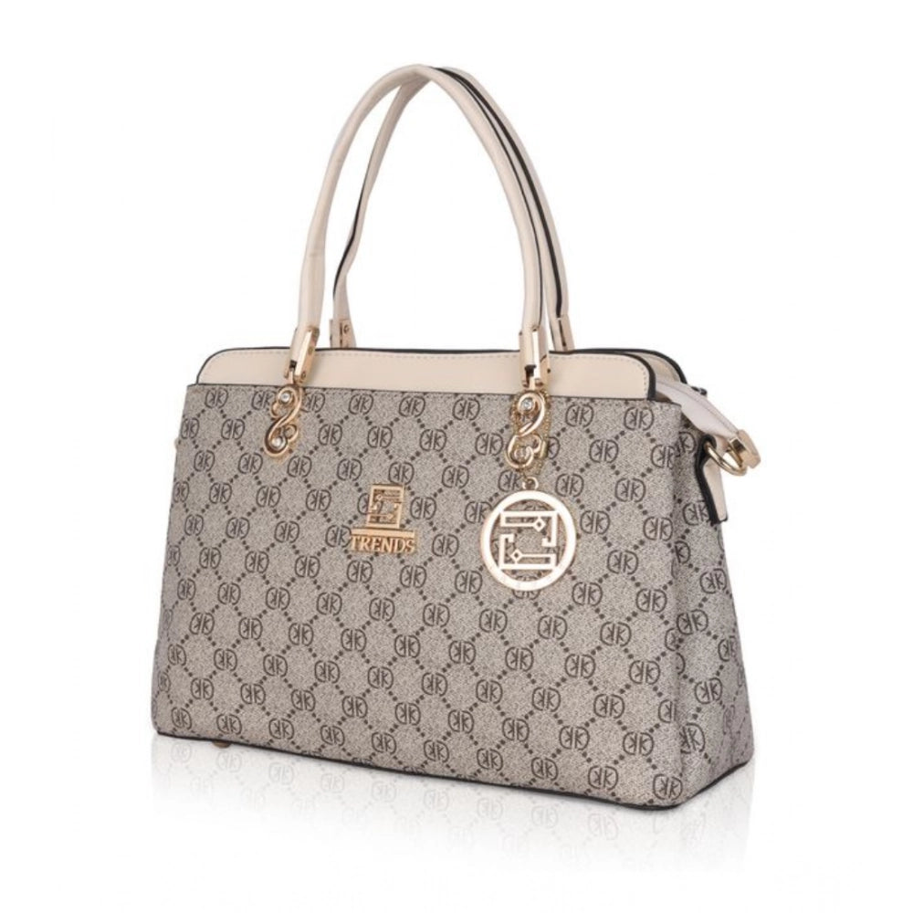 Women's Faux Leather Printed Handbag (Beige)