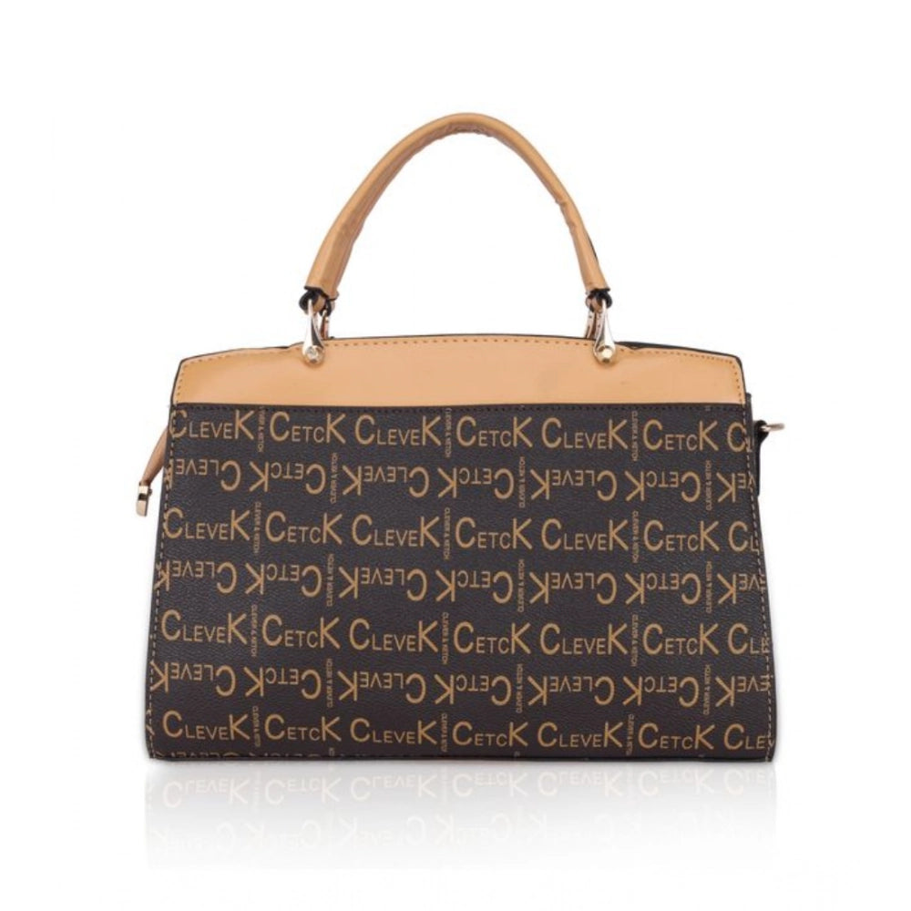Women's Faux Leather Printed Handbag (Camel)