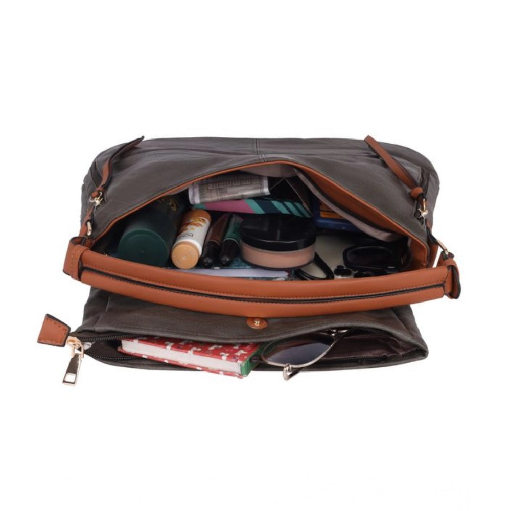 Women's Faux Leather Solid Sling Bag (Green)