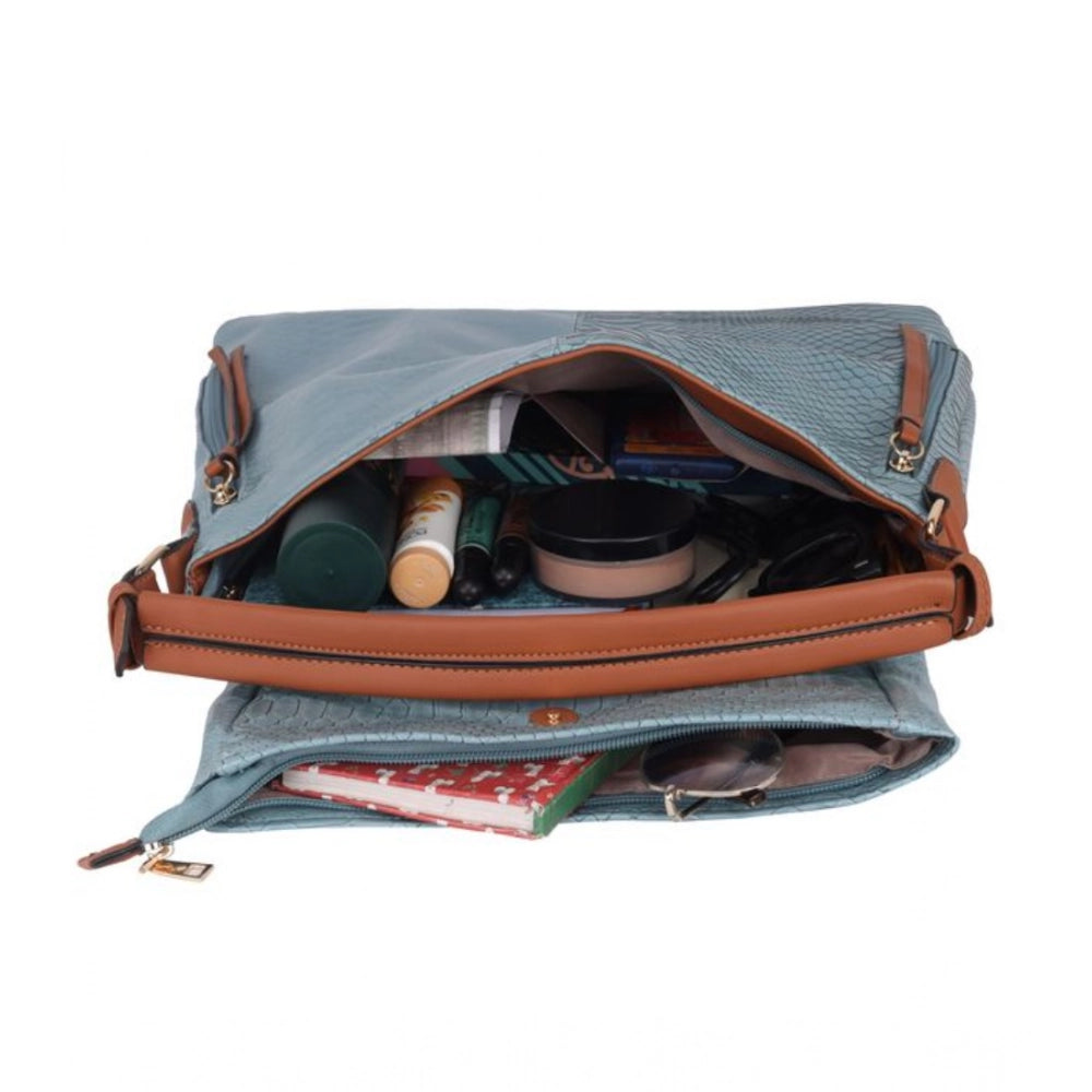 Women's Faux Leather Textured Sling Bag (Blue)