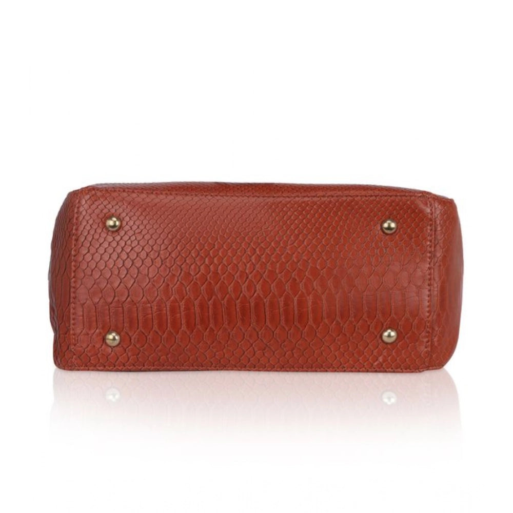 Women's Faux Leather Textured Tote Bag (Brown)