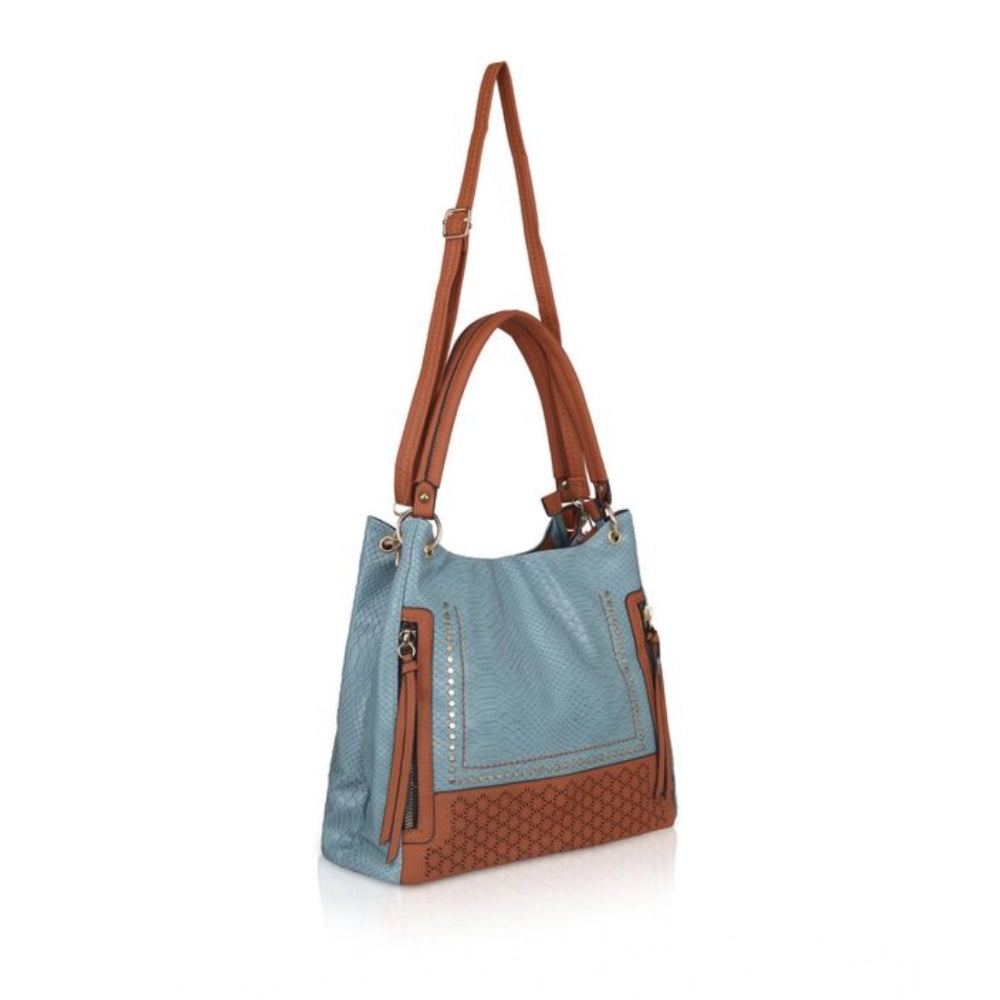 Women's Faux Leather Textured Tote Bag (Grey)
