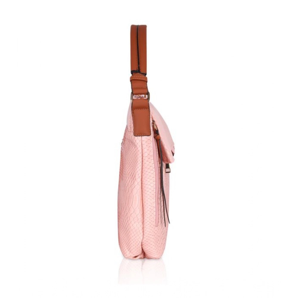 Women's Faux Leather Textured Sling Bag (Pink)