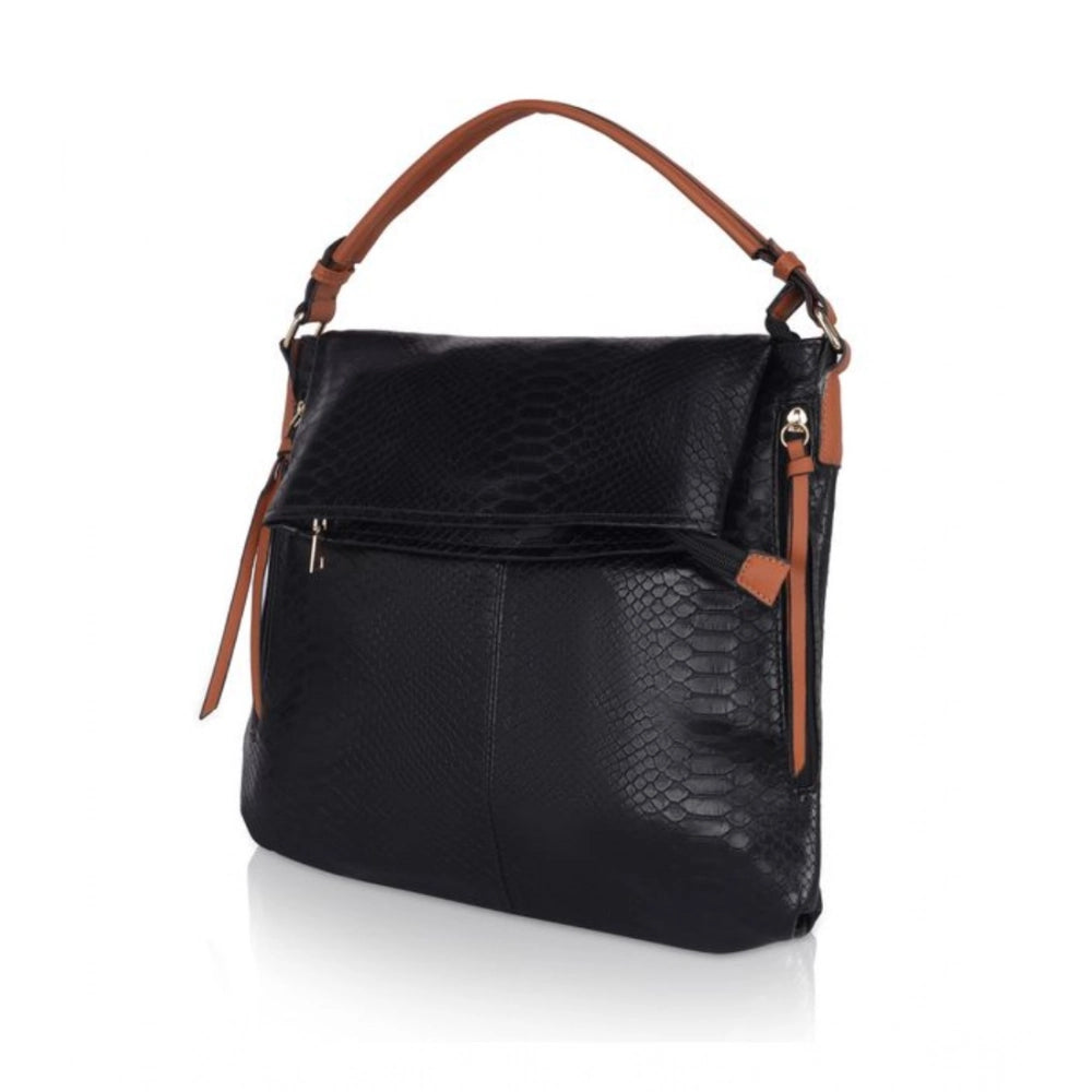 Women's Faux Leather Textured Sling Bag (Black)