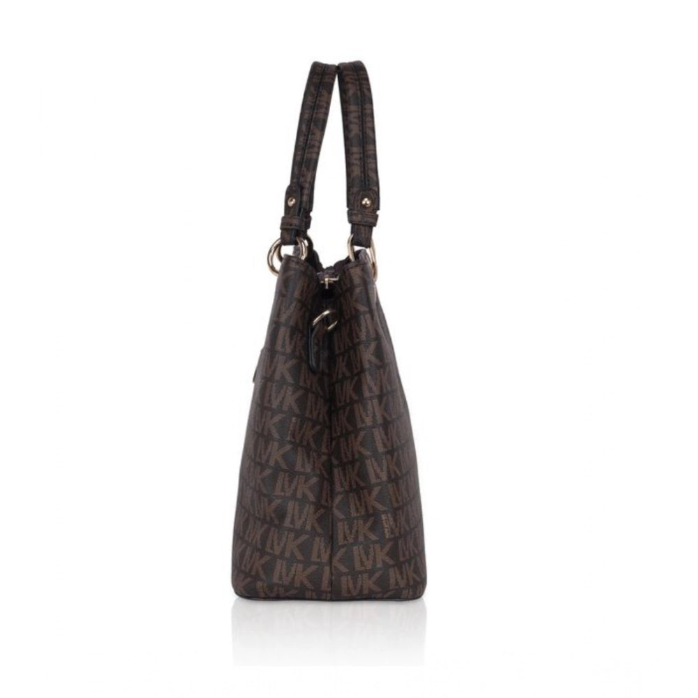 Women's Faux Leather Printed Handheld Bag (Brown)