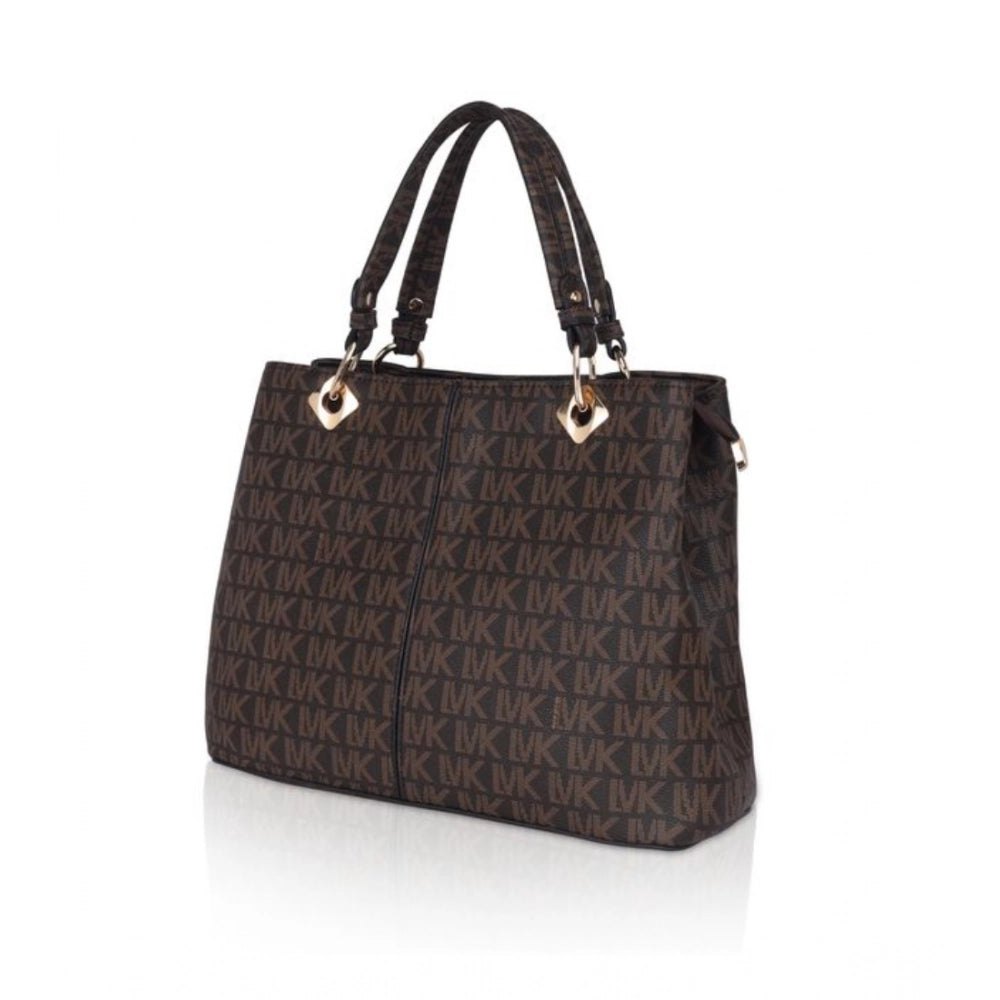 Women's Faux Leather Printed Handheld Bag (Brown)