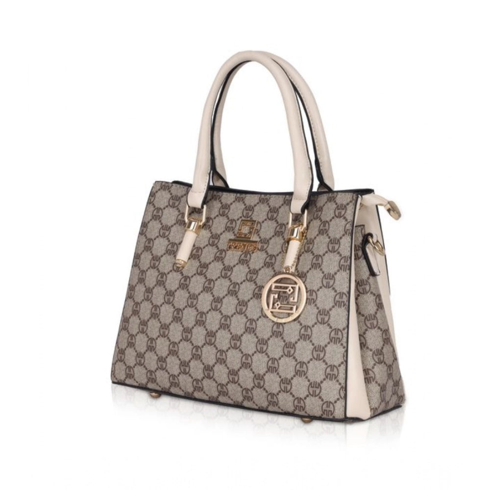 Women's Faux Leather Printed Handbag (Beige)