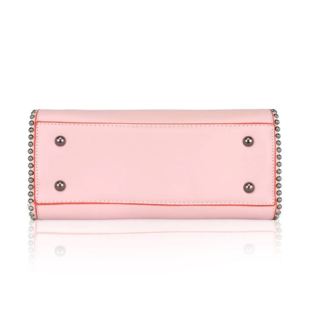 Women's Faux Leather Metal Beads Handbag (Pink)