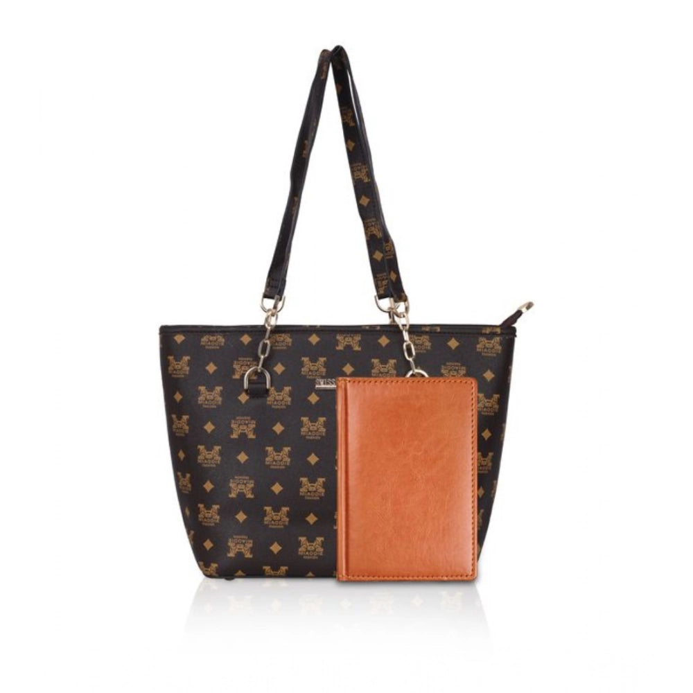 Women's Faux Leather Printed Tote Bag (Brown)
