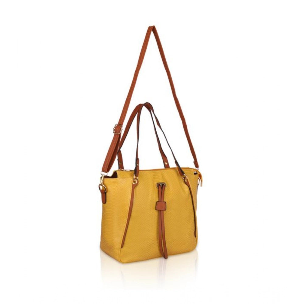 Women's Faux Leather Textured Tote Bag (Yellow)