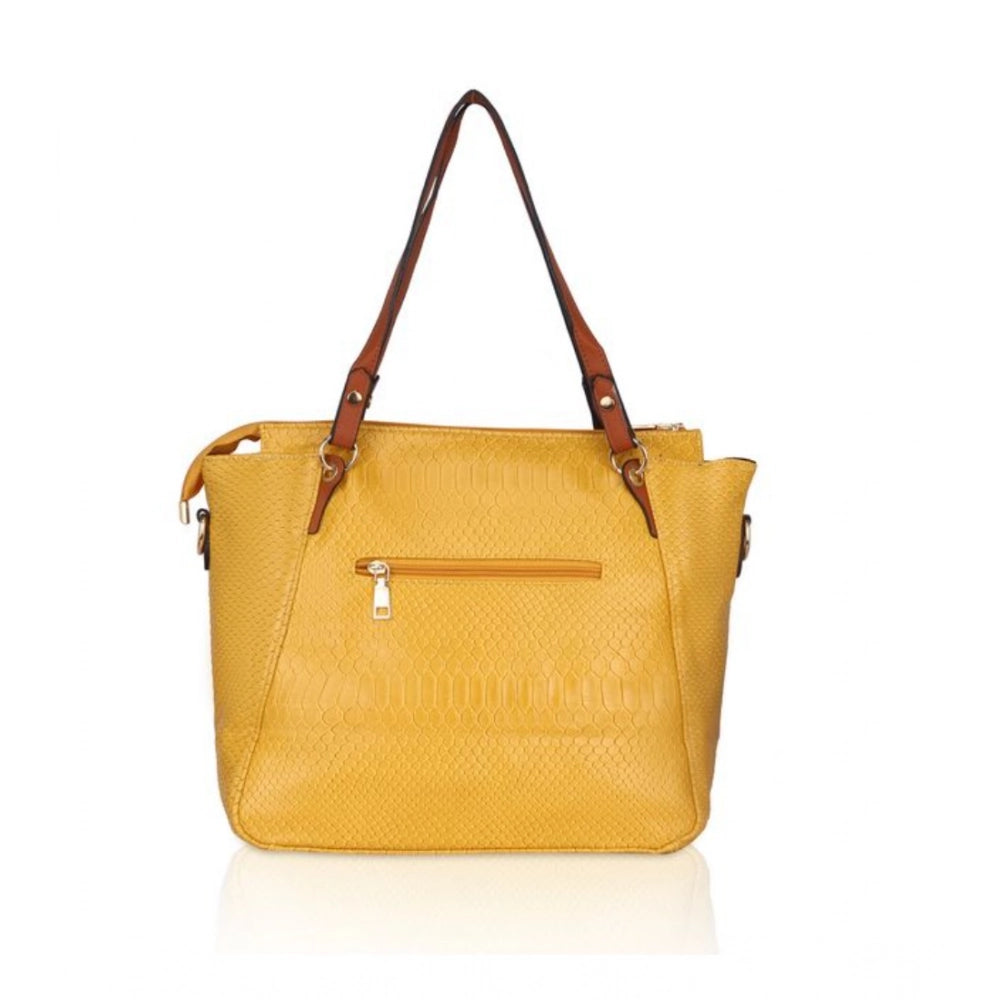 Women's Faux Leather Textured Tote Bag (Yellow)
