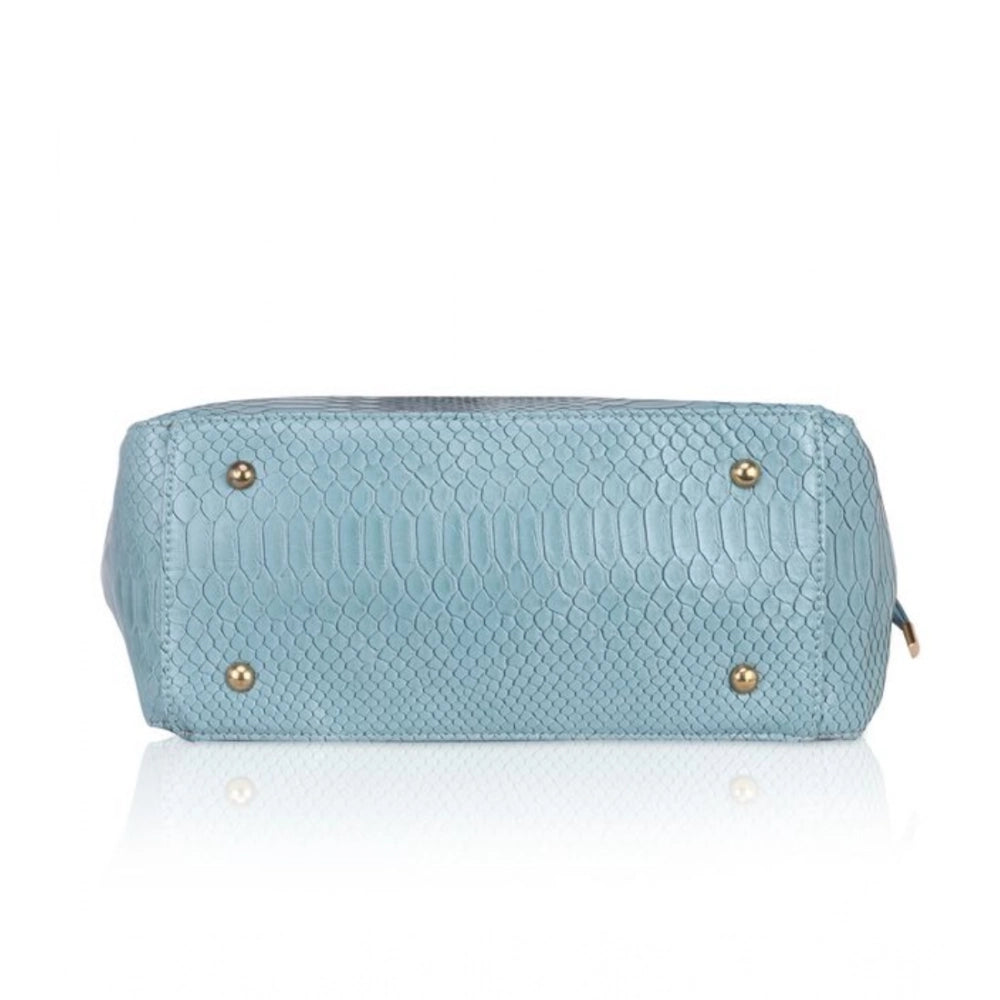 Women's Faux Leather Textured Tote Bag (Blue)