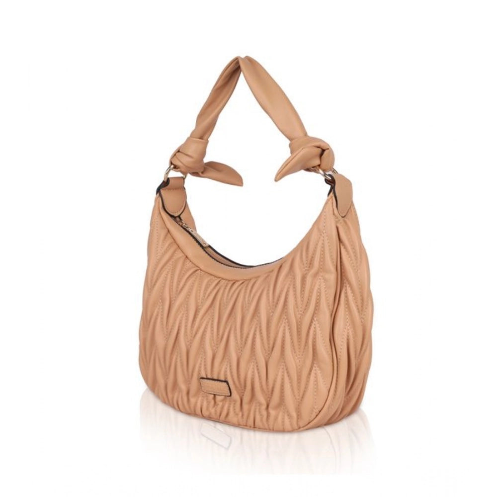 Women's Faux Leather Textured Handbag (Beige)