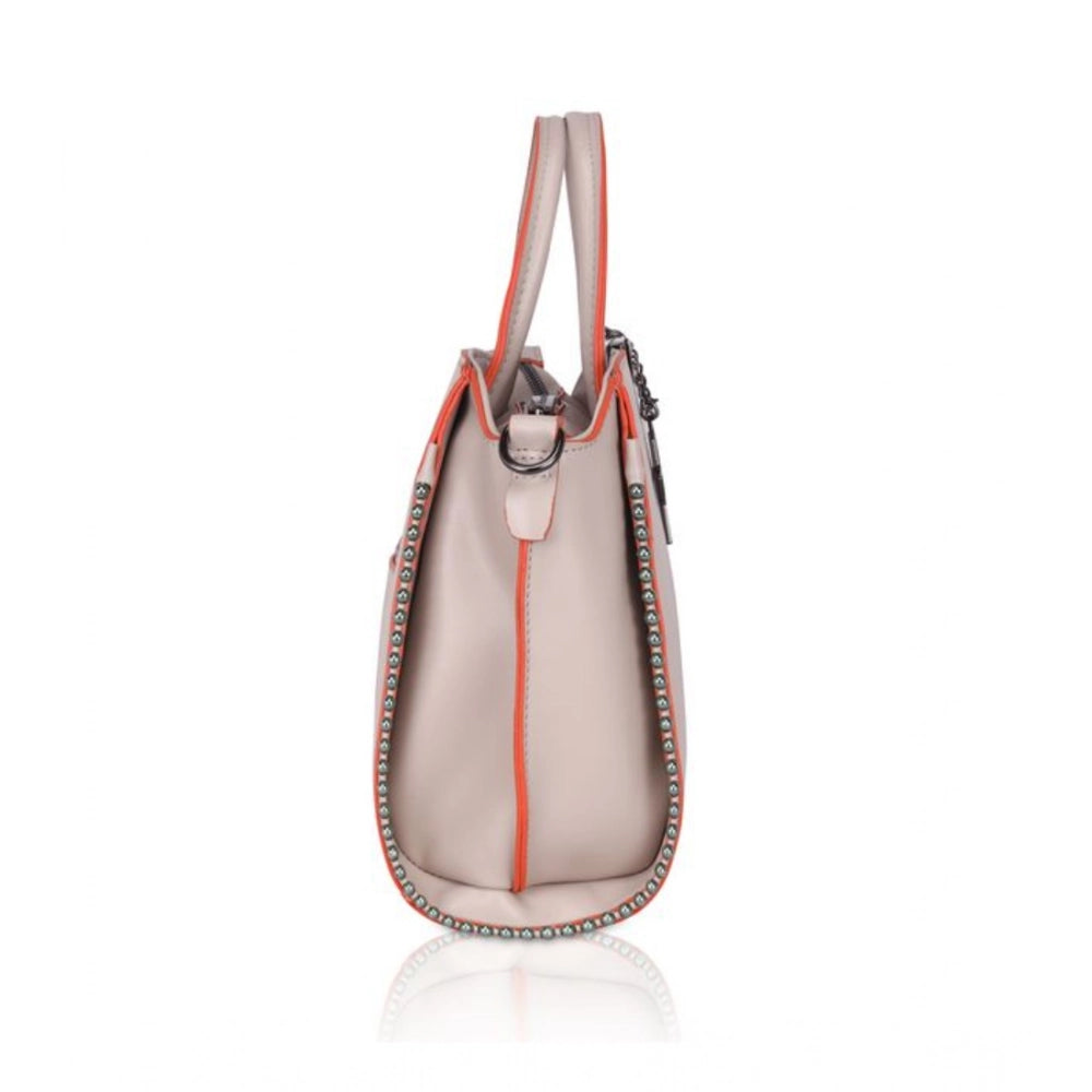 Women's Faux Leather Metal Beads Handbag (Khaki)