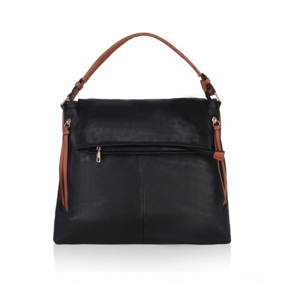 Women's Faux Leather Solid Sling Bag (Black)