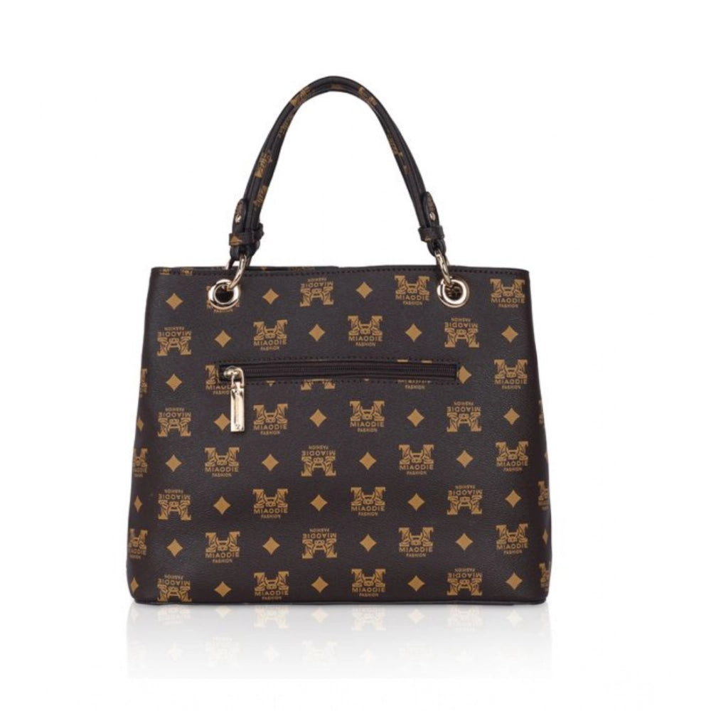 Women's Faux Leather Printed Handheld Bag (Brown )