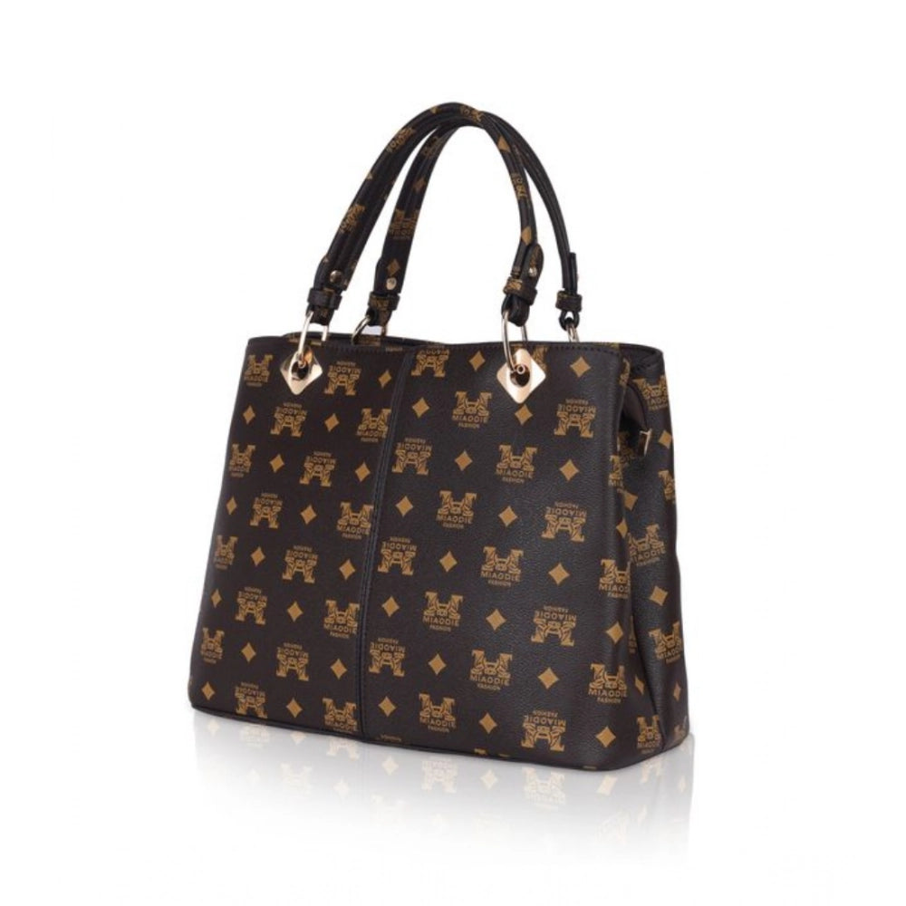 Women's Faux Leather Printed Handheld Bag (Brown )