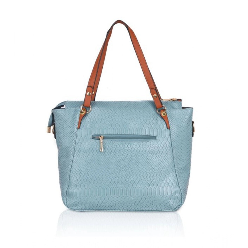 Women's Faux Leather Textured Tote Bag (Blue)