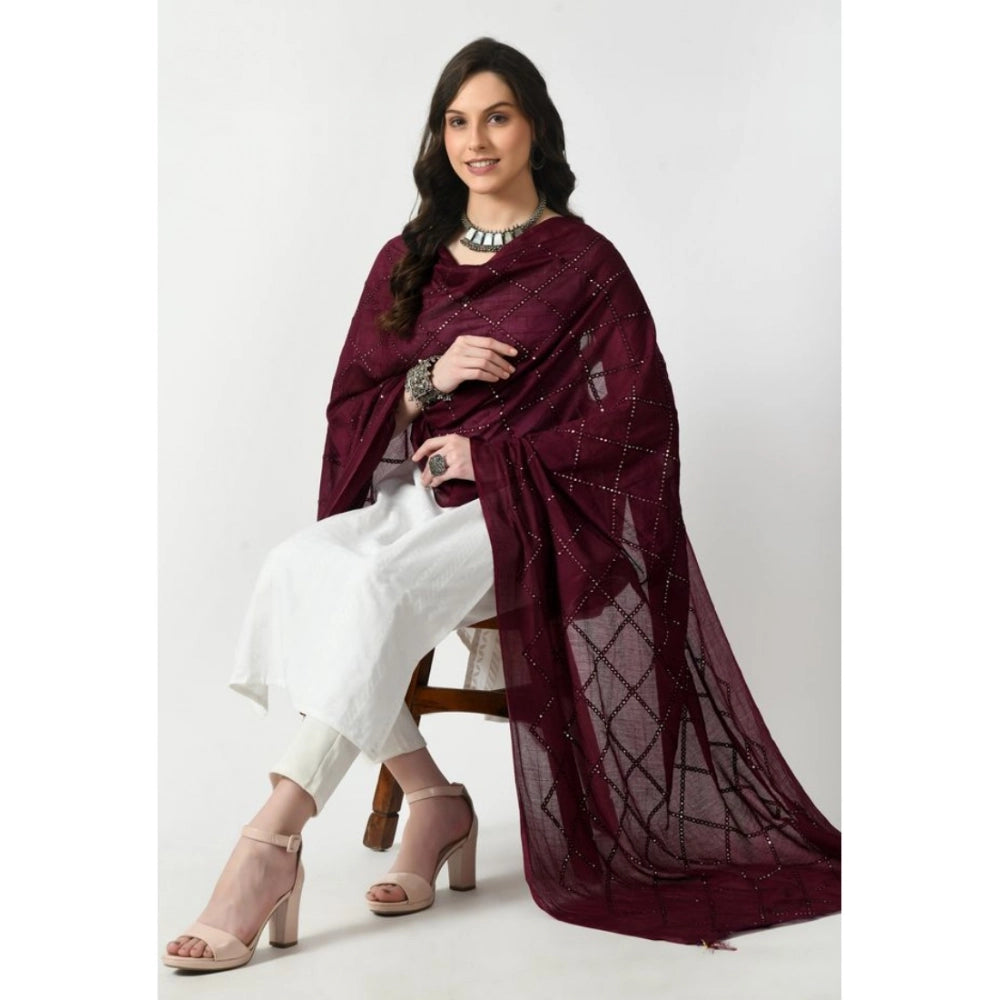 Women's Chanderi Self Design Dupatta (Wine, Length: Free Size)