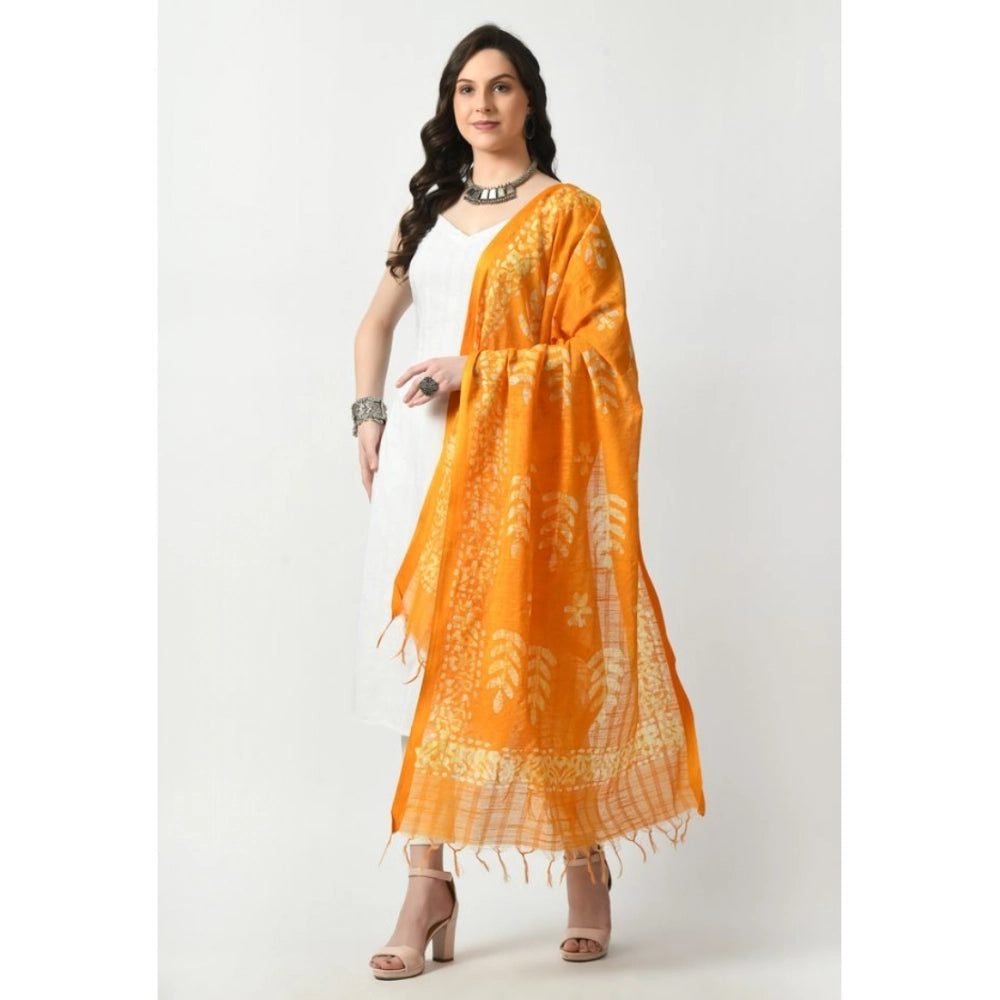 Women's Cotton Printed Dupatta (Yellow, Length: Free Size)
