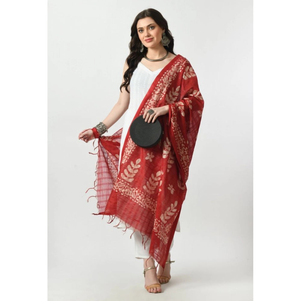 Women's Cotton Printed Dupatta (Red, Length: Free Size)