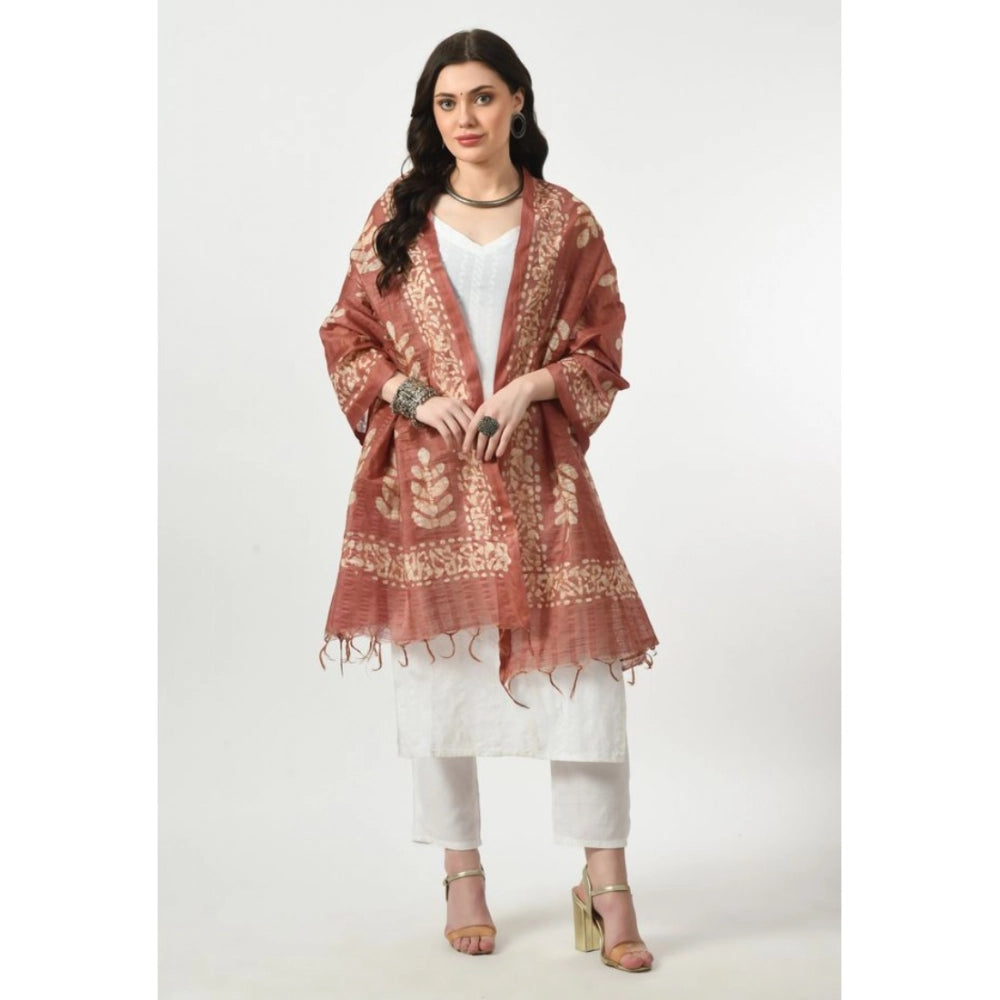 Women's Cotton Printed Dupatta (Brown, Length: Free Size)