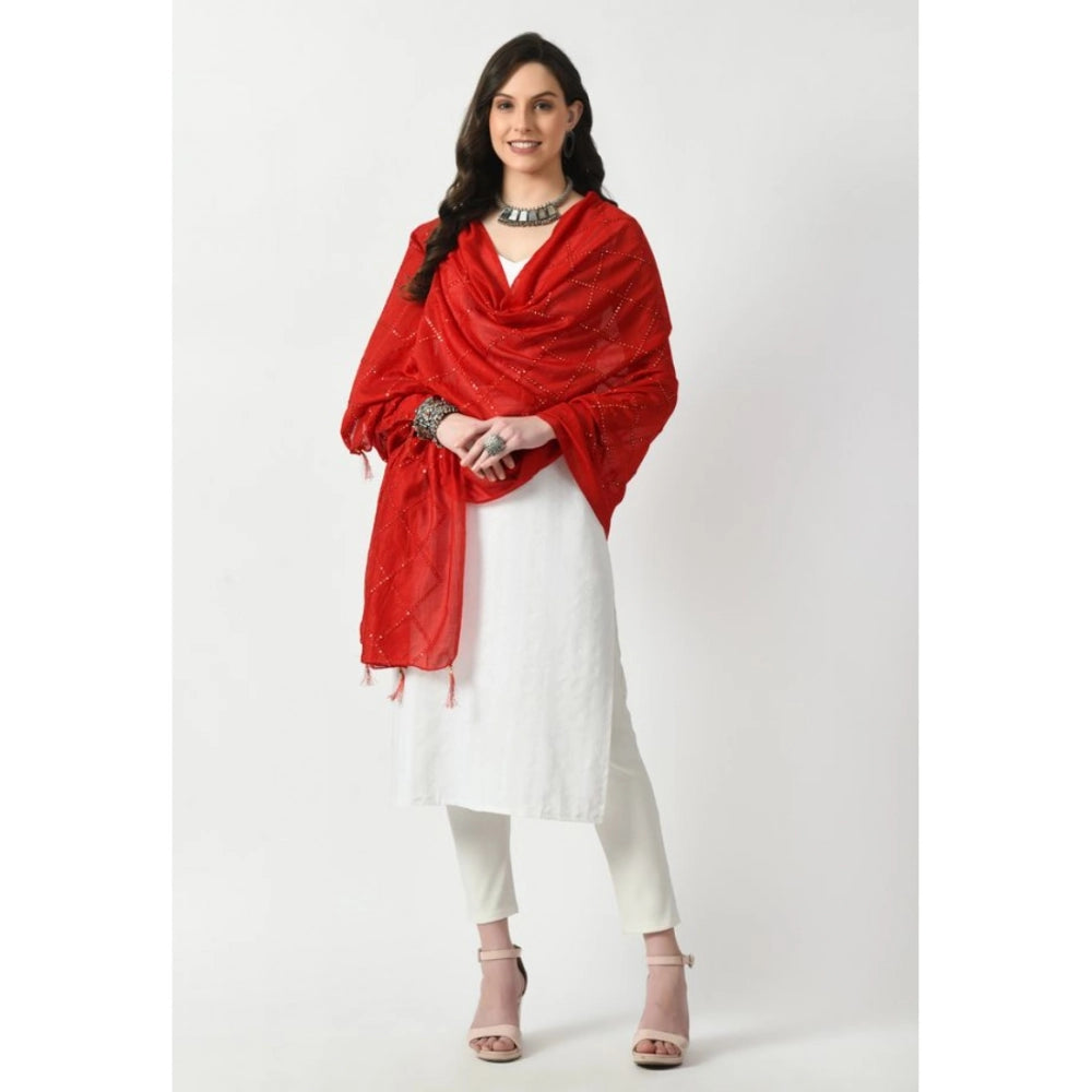 Women's Chanderi Self Design Dupatta (Red, Length: Free Size)