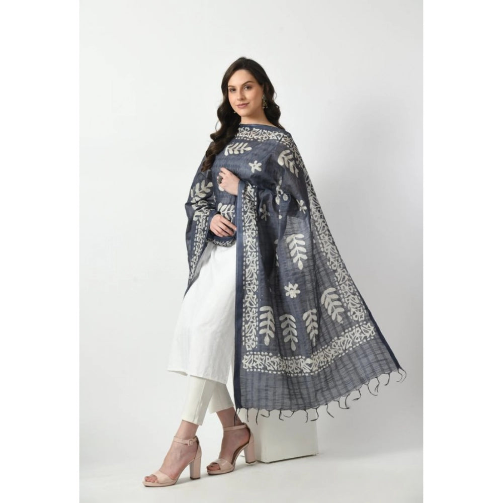 Women's Cotton Printed Dupatta (Grey, Length: Free Size)