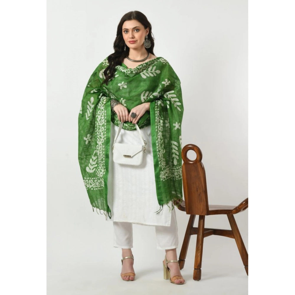 Women's Cotton Printed Dupatta (Green, Length: Free Size)