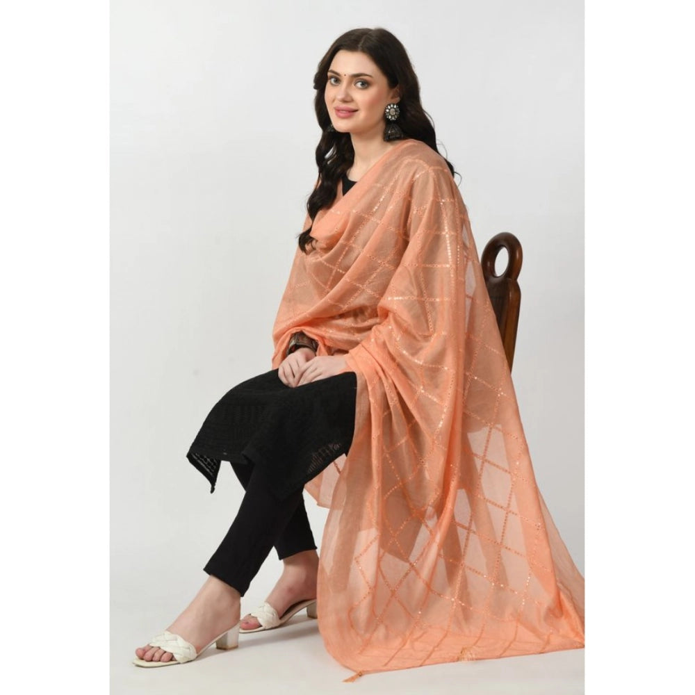 Women's Chanderi Self Design Dupatta (Peach, Length: Free Size)